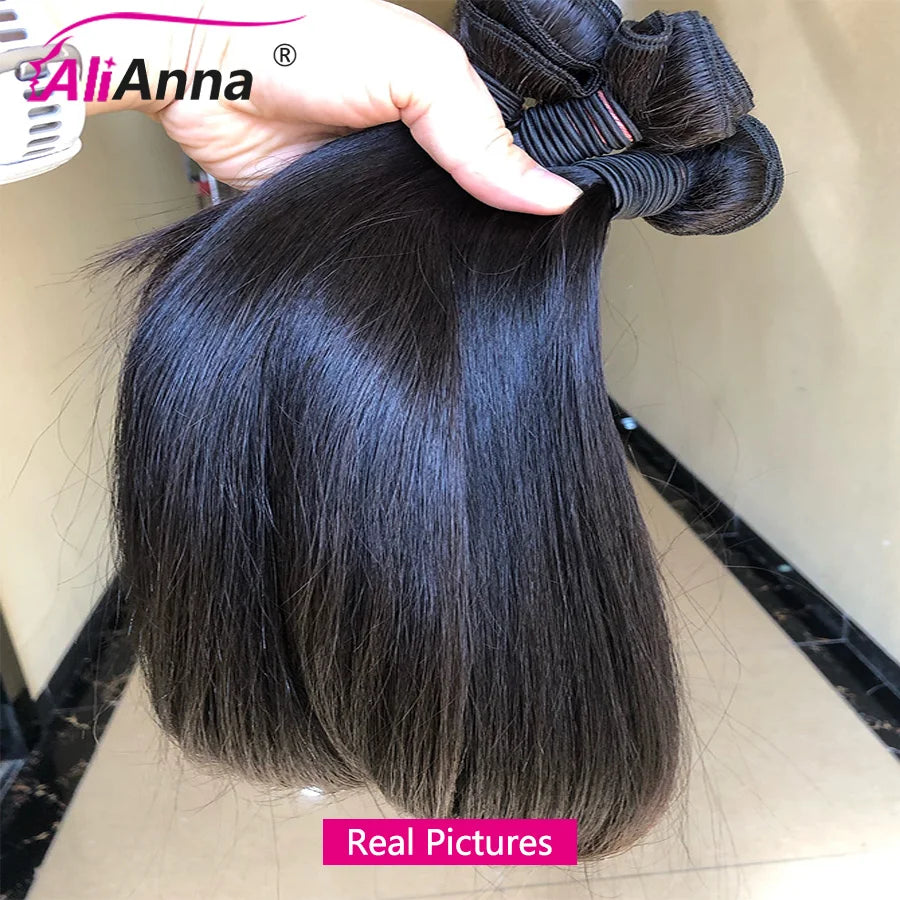 Straight Human Hair Bundles 10A Raw Hair Bundles 100% Human Hair Extensions Natural Black Brazilian Hair Weave Bundles for Women