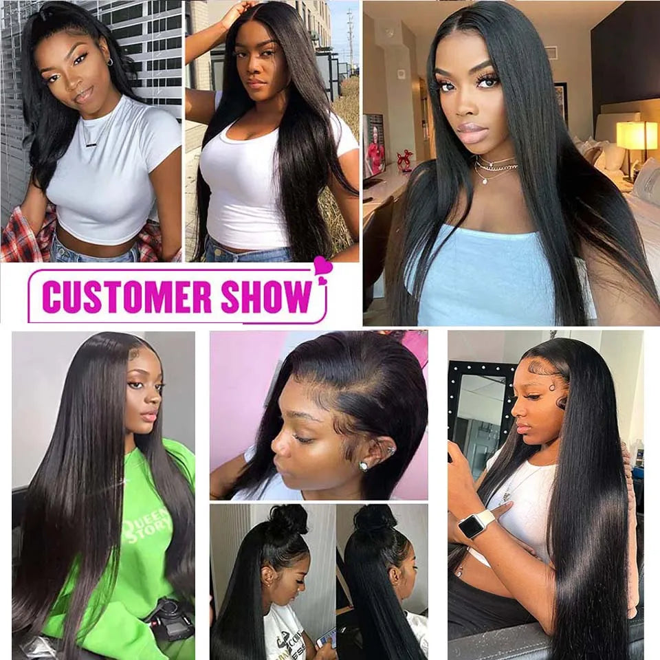 Straight Weaving Human Hair Extensions Bundles 28 30 32 Inch With 13x4 Lace Frontal Brazilian Human Weaves Hair Closure 4x4 5x5