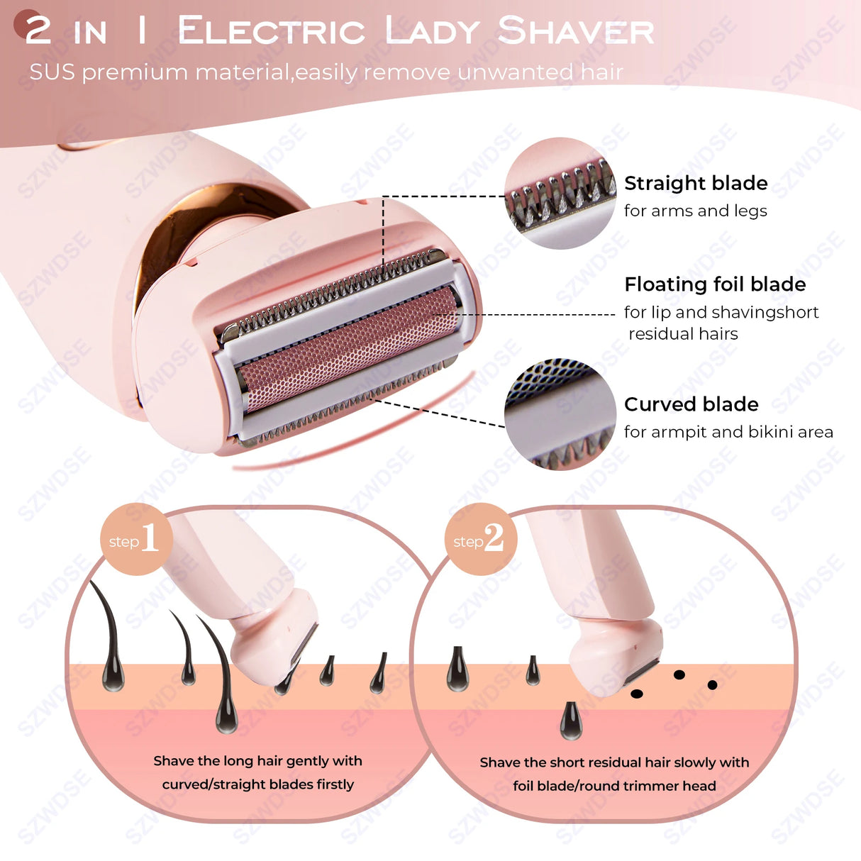 KMCE New Design Painless Hair Trimmer Facial Depiladora Epilator Hair Removal Device Waterproof Bikini Lady Shaver for Women