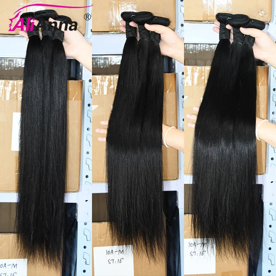 Straight Human Hair Bundles 10A Raw Hair Bundles 100% Human Hair Extensions Natural Black Brazilian Hair Weave Bundles for Women