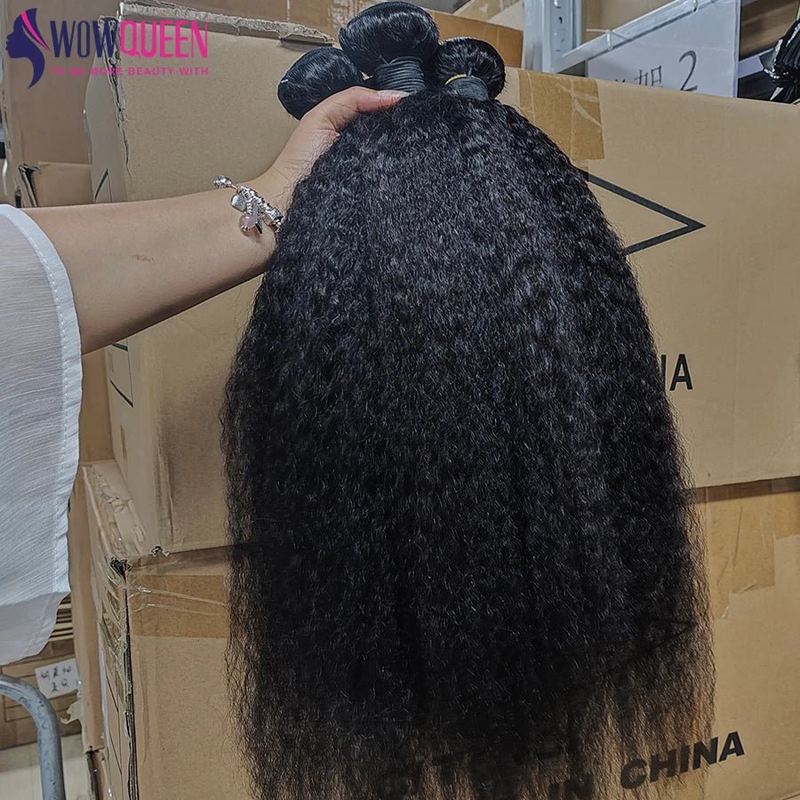 Kinky Straight Human Hair Bundles 30 32 Inch Remy Hair Extensions For Women Thick Yaki Straight Human Raw Hair Weave Bundles - anavora