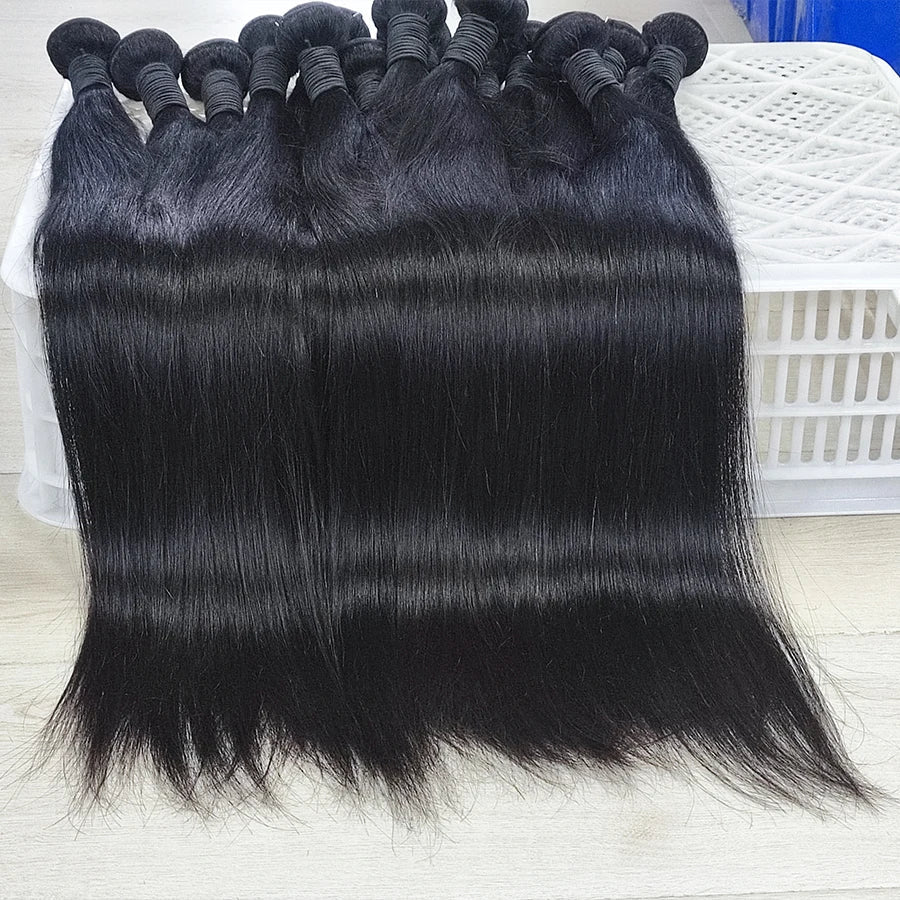Straight Human Hair Bundles 10A Raw Hair Bundles 100% Human Hair Extensions Natural Black Brazilian Hair Weave Bundles for Women - anavora