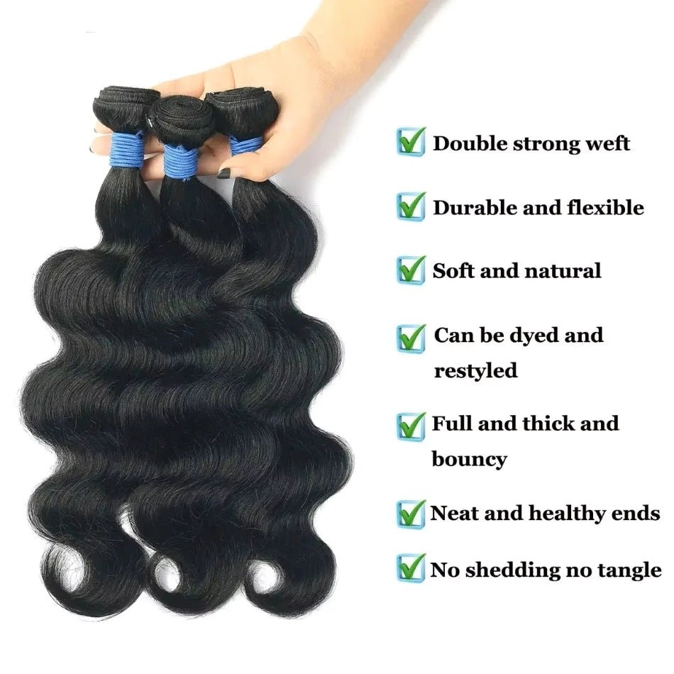100% Human Hair Brazilian Virgin Hair Weave Body Wave Hair Bundles 3 Bundles Natural Color Remy Hair Extensions For Black Women - anavora