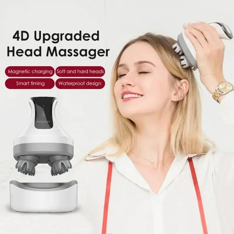 4D Electric Head Scalp Massager For Hair with 4 Kneading Massage Relax Red Light Nourishes Head Health Care IPX7 Waterproof - anavora
