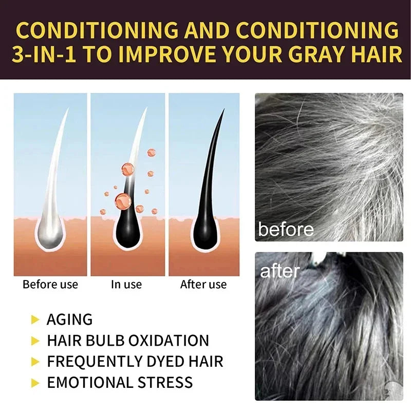 100ml Natural Herbal Hair Color Shampoo, 3 in 1 for Grain Color, Dark Brown, Black, Gray Hair. Women, Men Universal Coating Wash