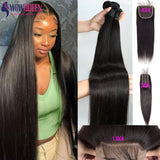 Straight Human Hair Bundles with Closure 2x6 4x4 Raw Brazilian Hair Extensions Weave 3 4 Bundles with 13x4 Transparent Frontal