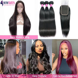 Straight Human Hair Bundles with Closure 2x6 4x4 Raw Brazilian Hair Extensions Weave 3 4 Bundles with 13x4 Transparent Frontal