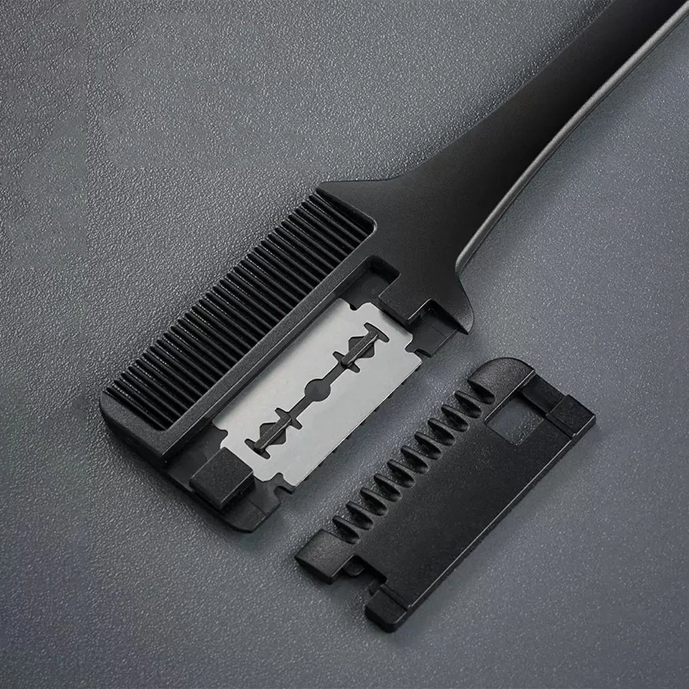Hair Cutting Comb Black Handle Hair Brushes with Razor Blades Barber Scissors Hair Salon Thinning Hairdressing DIY Styling Tools
