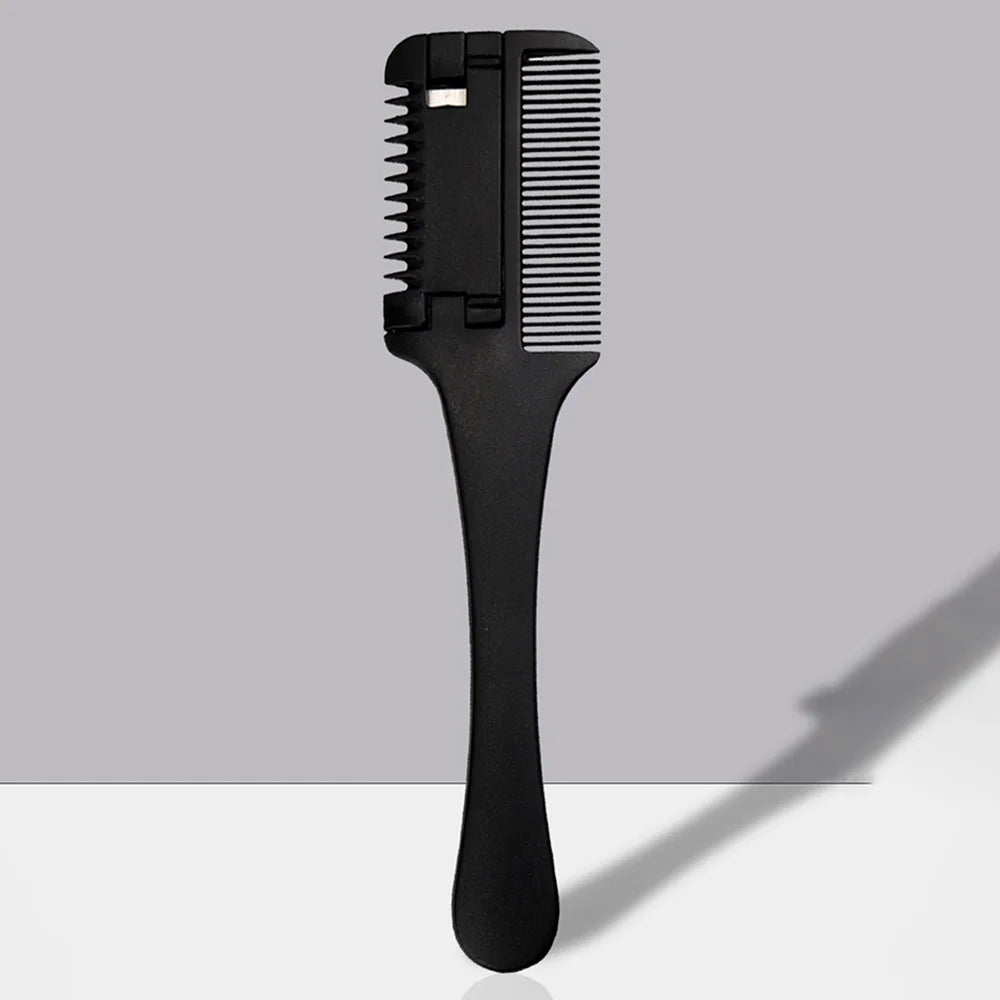 Hair Cutting Comb Black Handle Hair Brushes with Razor Blades Barber Scissors Hair Salon Thinning Hairdressing DIY Styling Tools - anavora