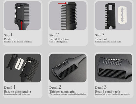 Hair Cutting Comb Black Handle Hair Brushes with Razor Blades Barber Scissors Hair Salon Thinning Hairdressing DIY Styling Tools - anavora