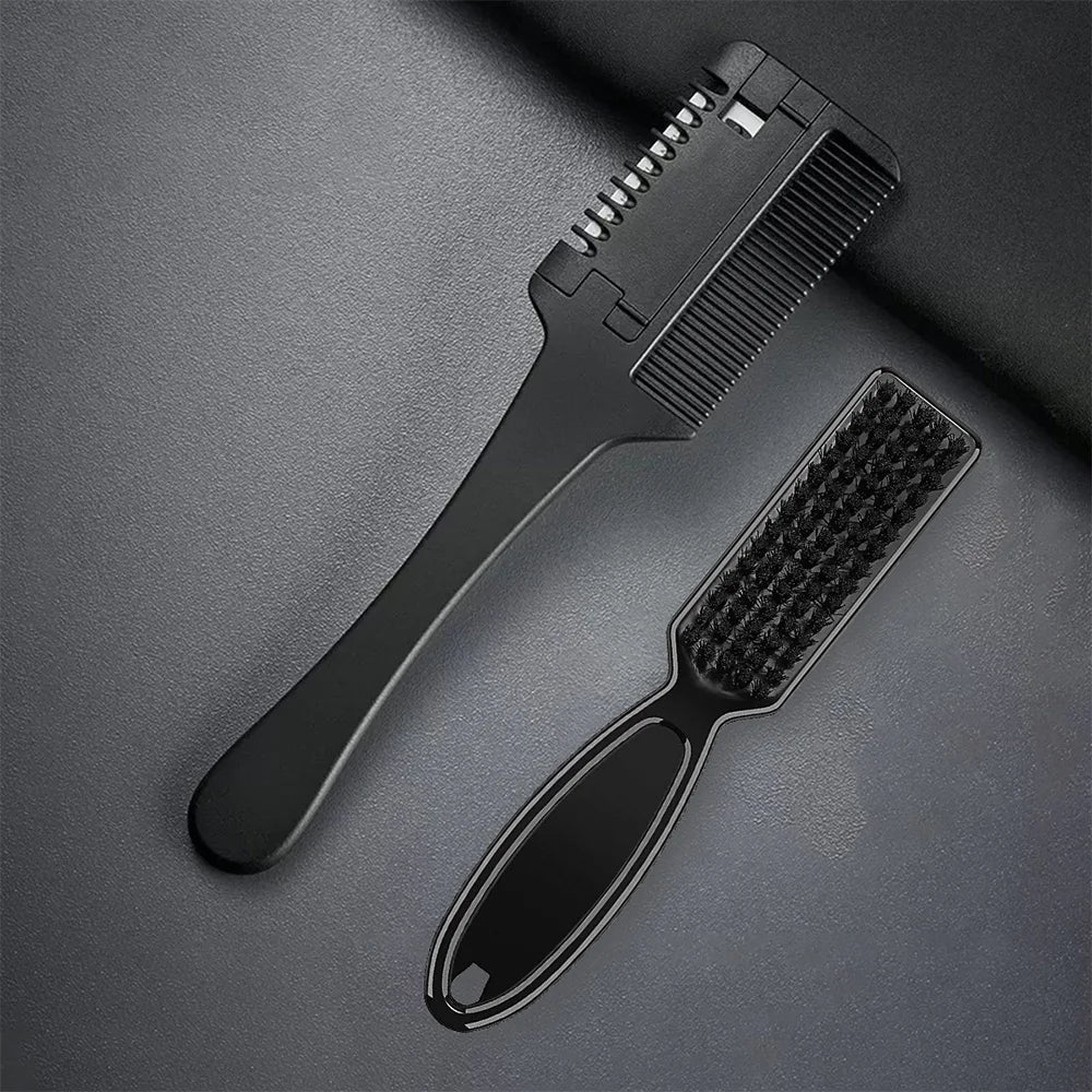 Hair Cutting Comb Black Handle Hair Brushes with Razor Blades Barber Scissors Hair Salon Thinning Hairdressing DIY Styling Tools - anavora