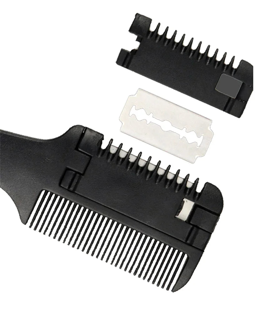 Hair Cutting Comb Black Handle Hair Brushes with Razor Blades Barber Scissors Hair Salon Thinning Hairdressing DIY Styling Tools - anavora