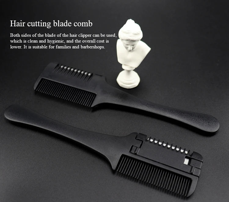 Hair Cutting Comb Black Handle Hair Brushes with Razor Blades Barber Scissors Hair Salon Thinning Hairdressing DIY Styling Tools - anavora
