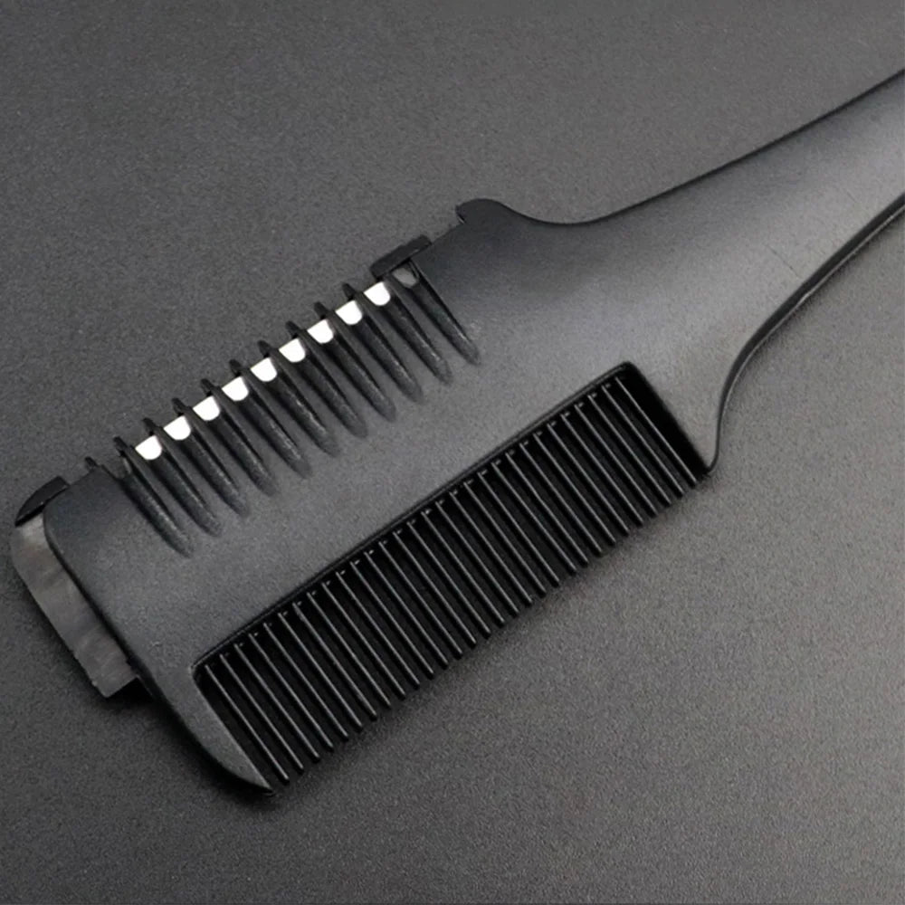 Hair Cutting Comb Black Handle Hair Brushes with Razor Blades Barber Scissors Hair Salon Thinning Hairdressing DIY Styling Tools - anavora