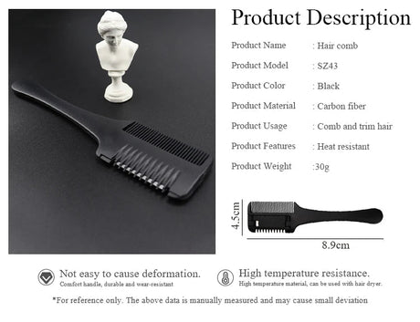 Hair Cutting Comb Black Handle Hair Brushes with Razor Blades Barber Scissors Hair Salon Thinning Hairdressing DIY Styling Tools - anavora
