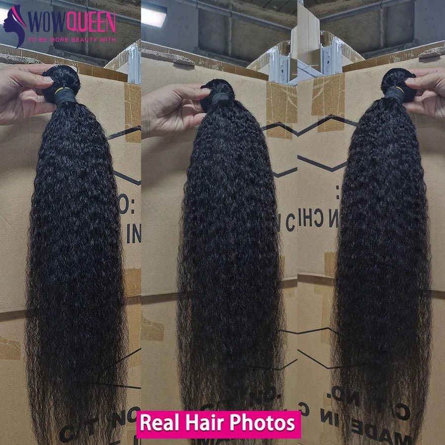 Kinky Straight Human Hair Bundles 30 32 Inch Remy Hair Extensions For Women Thick Yaki Straight Human Raw Hair Weave Bundles - anavora