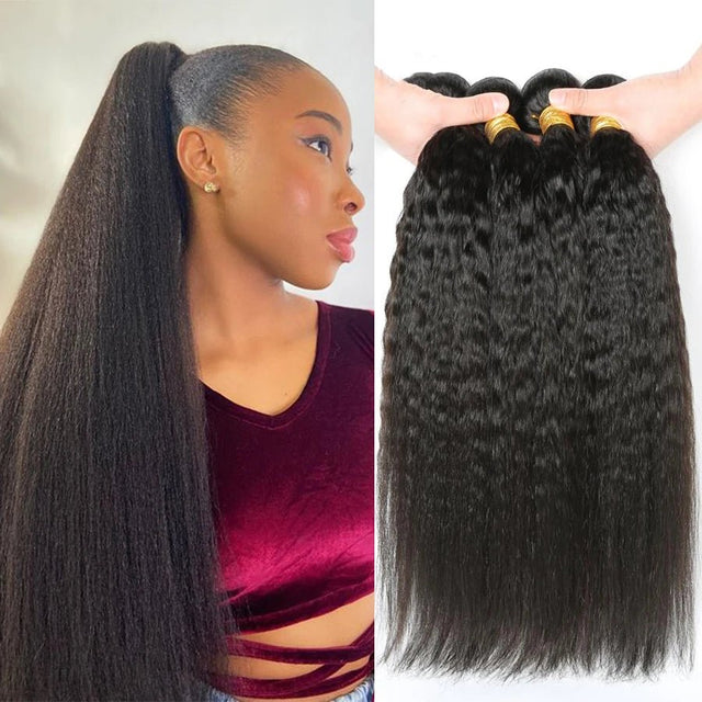 Kinky Straight Wave Brazilian Hair Bundles 1/3 Pieces Human Hair Bundles 12 - 32 Inch Remy Human Hair Extensions For Black Women - anavora