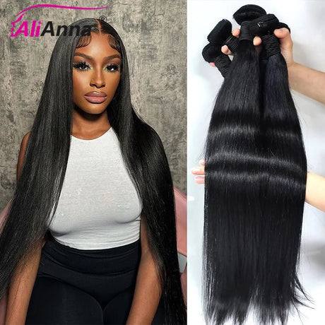 Straight Human Hair Bundles 10A Raw Hair Bundles 100% Human Hair Extensions Natural Black Brazilian Hair Weave Bundles for Women - anavora