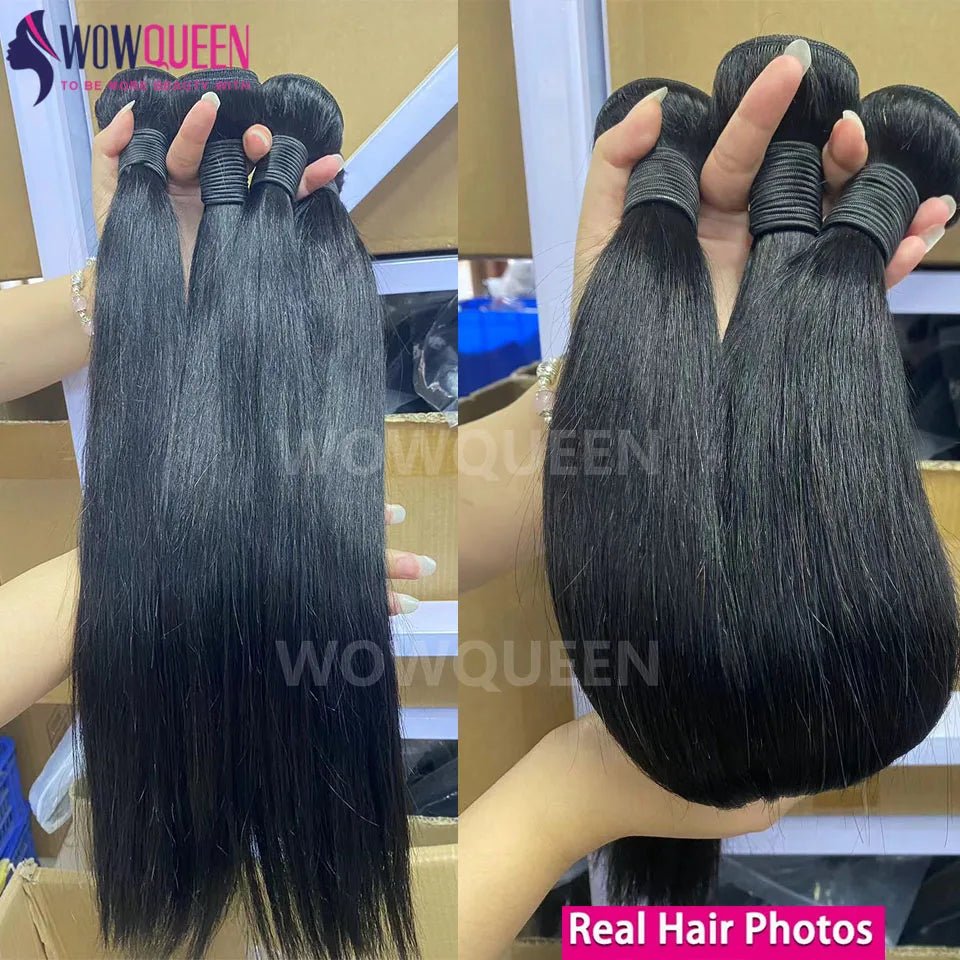 Straight Human Hair Bundles with Closure 2x6 4x4 Raw Brazilian Hair Extensions Weave 3 4 Bundles with 13x4 Transparent Frontal - anavora