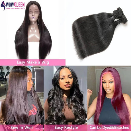 Straight Human Hair Bundles with Closure 2x6 4x4 Raw Brazilian Hair Extensions Weave 3 4 Bundles with 13x4 Transparent Frontal - anavora
