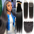 Straight Weaving Human Hair Extensions Bundles 28 30 32 Inch With 13x4 Lace Frontal Brazilian Human Weaves Hair Closure 4x4 5x5 - anavora