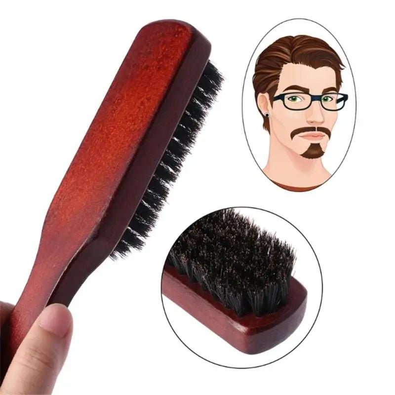 Wood Handle Hair Brush Boar Bristle Beard Comb Professional Styling Hairdressing Tools - anavora